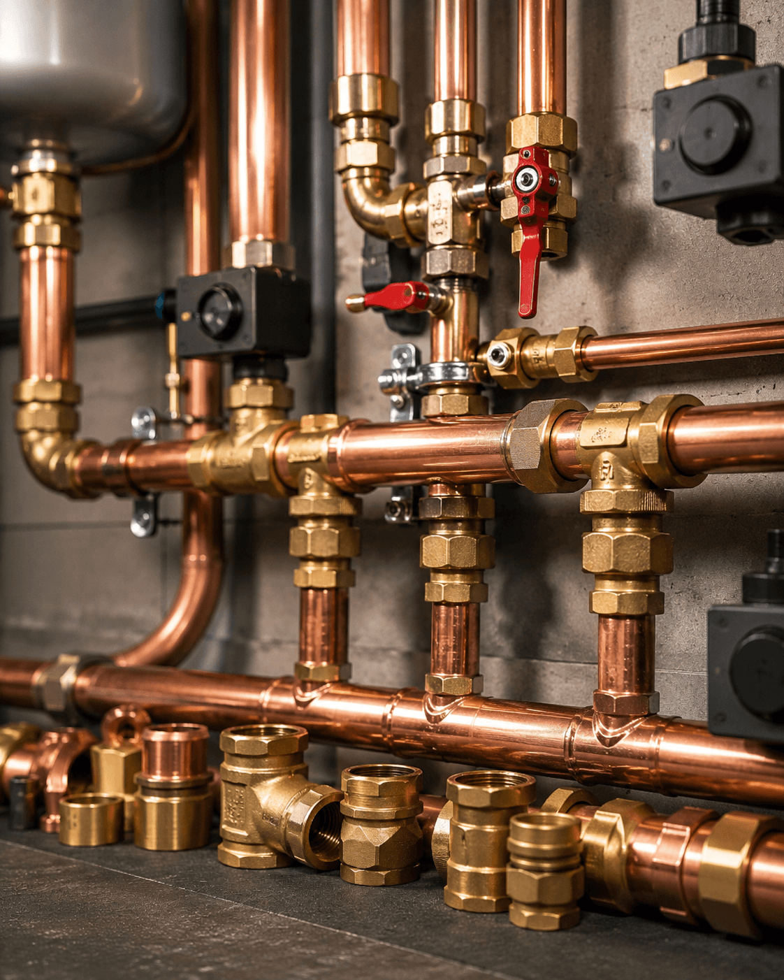 Brass and copper fittings used in plumbing and heating systems